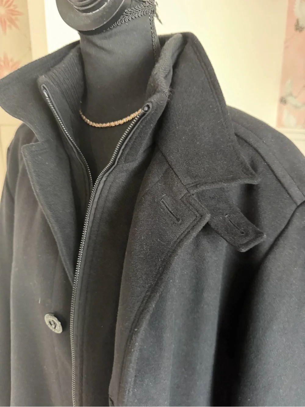 Hugo Boss Men Wool Cashmere Jacket Black Coat Size 46R Overcoat Button Front